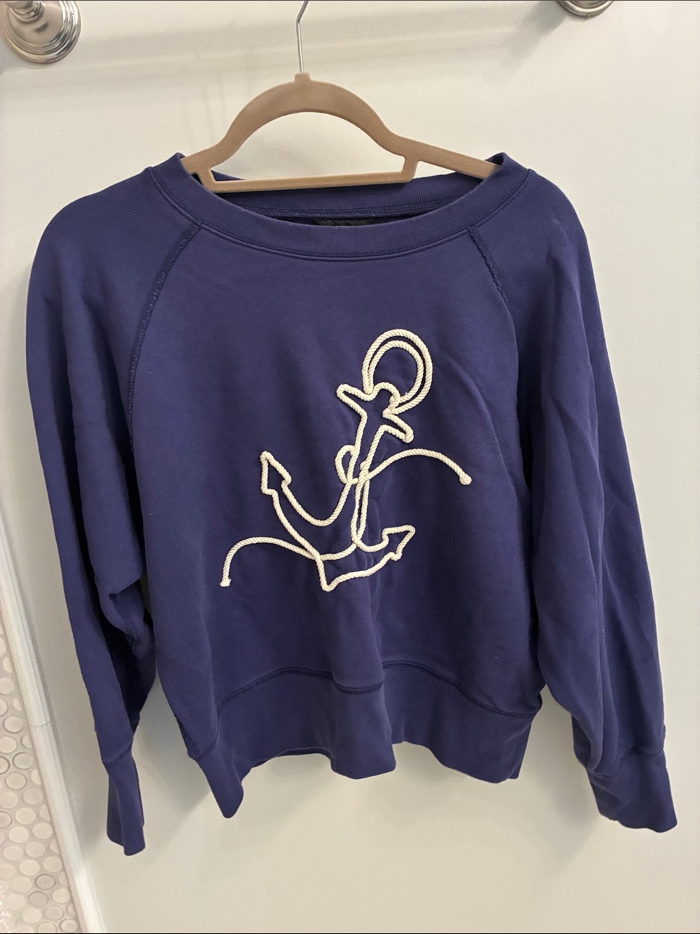 J. Crew Navy Sweatshirt with Cream Rope Anchor Applique